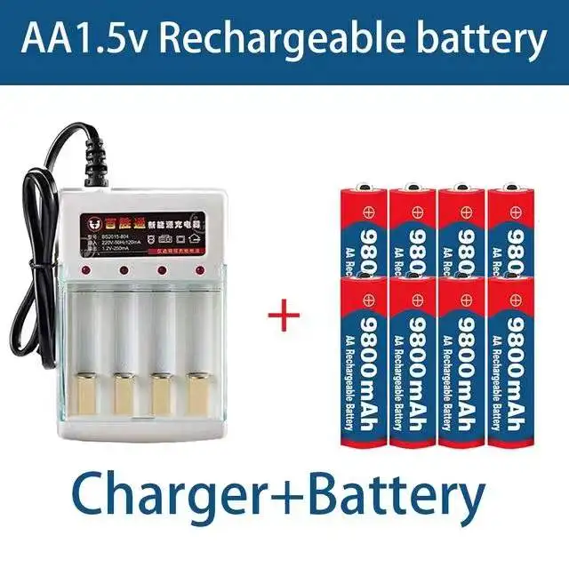 2023 Novú Značku AA batérie 9800 mah nabíjateľná batéria AA 1,5 V. Nabíjateľná Nové Alcalinas drummey +1pcs 4-článková batéria, nabíjačka0