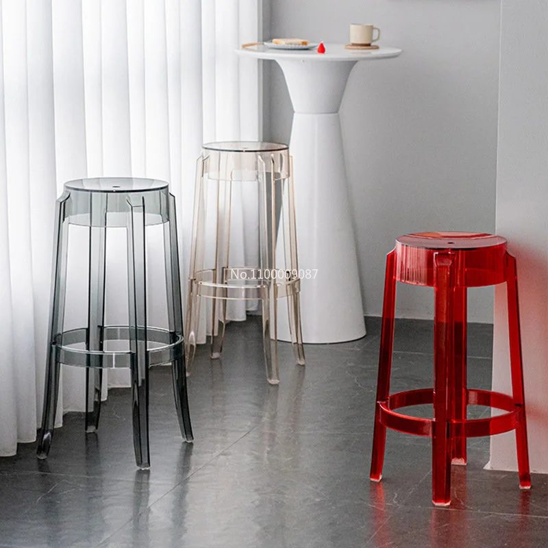 4 ks Moderný minimalistický transparentné stolice svetlo luxusné barové čisté červené doplnky domov plastové čistý vysoká stolička úspora priestoru nábytok0