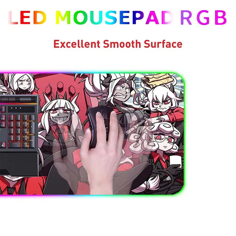 Anime Podložka pod Myš Hráč RGB Helltaker Zadné Svetlo Led Mousepad Podsvietenie Nastavenie Herné Príslušenstvo Deskmat Veľké Mousepepad Tabuľka Mat1