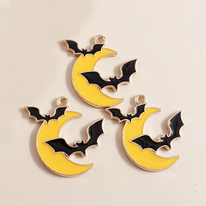 10pcs 25*25 mm Skloviny Halloween a Noc Charms Mesiac Bat zobrazili kľúčové tlačidlá pre Kutilov, Šperky, Takže Prívesky, Náušnice, Náhrdelník Príslušenstvo2