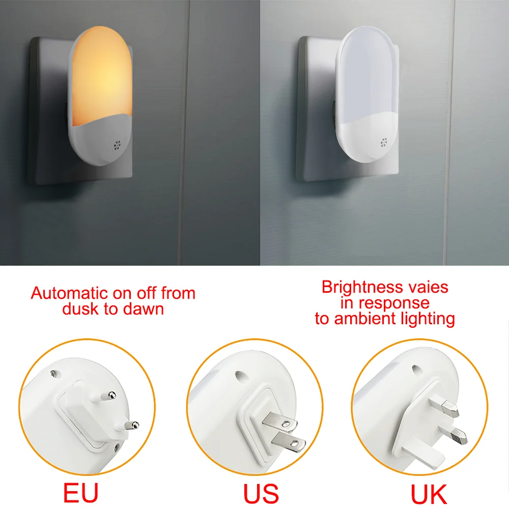 Inteligentný Plug-in Ľahké Ovládanie Nočné Svetlo EÚ a USA, UK, Zapojte LED Snímača svetla, Nočné Lampy, Spálne, Chodby, Schody, Kuchynské Svietidlo2