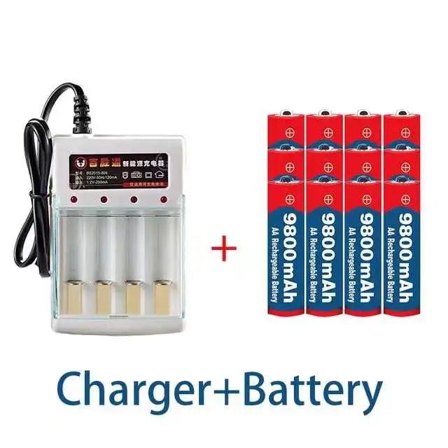 2023 Novú Značku AA batérie 9800 mah nabíjateľná batéria AA 1,5 V. Nabíjateľná Nové Alcalinas drummey +1pcs 4-článková batéria, nabíjačka3