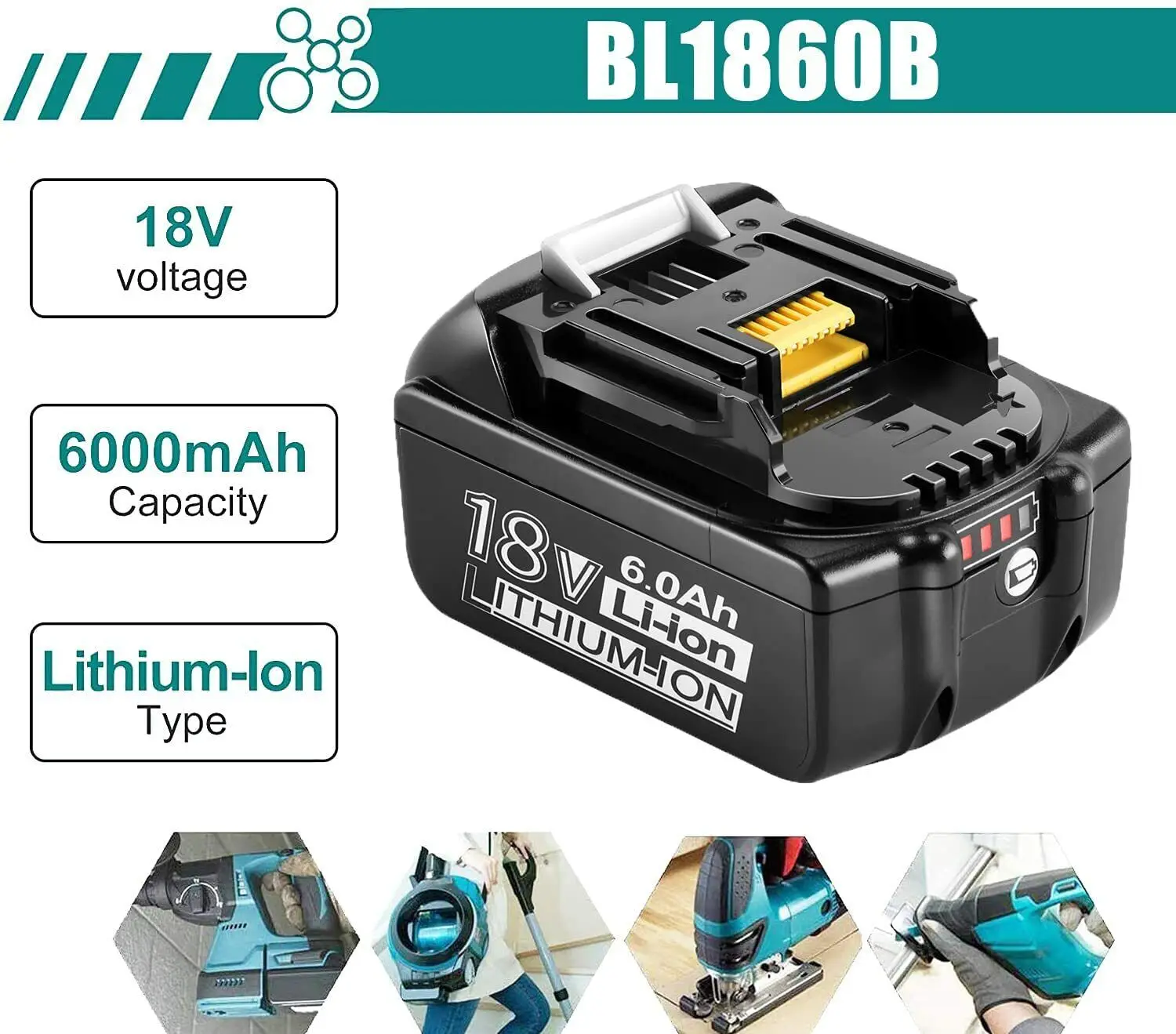 BL18650 Makita 18V 6000mAH Batéria Enhanced 6A/18A/9A BL1830B BL1850B BL1850 BL1840 BL1860 BL1815 Lítiové Batérie Zachytiť4