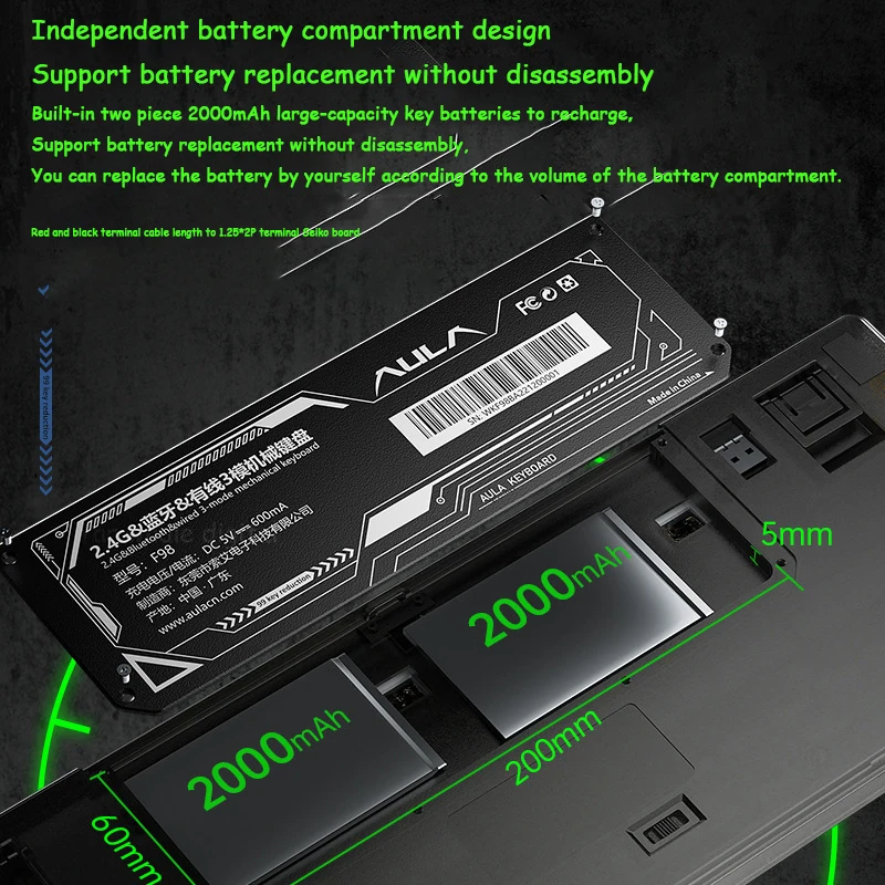 Aula F98 Bluetooth Transparentné Mechanical Gaming Keyboard Wireless Tri-Režim Hot Swap RGB Podsvietenie ABS pre Hráčov Počítačových Príslu5