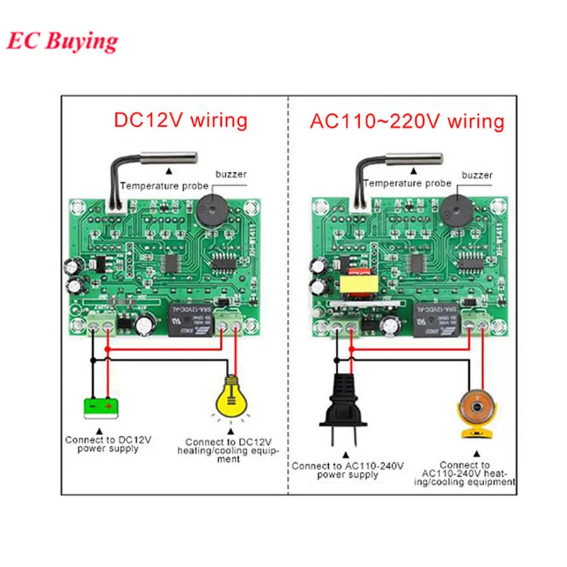 DC 12V Termostat Digitálny Regulátor Teploty Snímač Switch Modul Doska AC 220V Teplomer Regulátor -19~99 XH-W14115