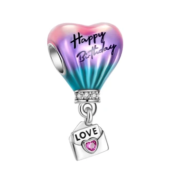 925 Sterling Silver Happy birthday teplovzdušný balón Obálky Kúzlo Fit Pôvodné Pandora Prívesky Náramky Ženy DIY Šperky Darček