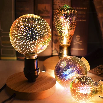 3D Farebné LED Žiarovka E27 Vintage Edison Žiarovka Star Ohňostroj Lampa Vianočný Stromček Dovolenku Nočné Svetlo Dekorácie Osvetlenie