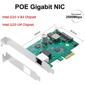IOCREST 2,5 G POE Gigabit Karty, Jeden Port RJ45 Gigabit PCIe x1 PoE+ Ethernet Sieťová Karta digitalizačná karta 802.3 na Intel I225 Čip
