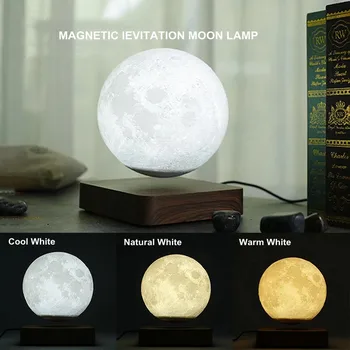 3D Magnetická Levitácia Mesiac Lampa LED Nočné Svetlo Otáča Plávajúce Lampa s Drevenými Base Domáce Dekorácie Obývacia Izba, Spálňa