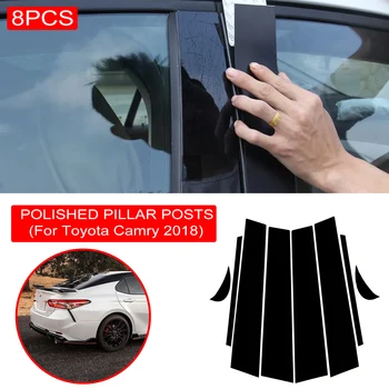 8PCS BC Pilier Kryt Dverové Vozidlo, do Okna Čiernou Obrubou Pásy z PVC, Praktická, Jednoduchá Inštalácia Pre Toyota Camry 2018