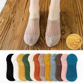 5pair Ženy Neviditeľné Loď Oka Ponožky Letné Mujer Silikónový protišmykový Chaussette Členok Nízky Rez Žena Zobraziť Priedušná Tenké Ponožky