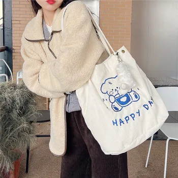 Japončina kórejčina menčester štyri-tlačidlo žena taška roztomilý medveď literárny výšivky taška cez rameno študent prenosné školy nákupní taška