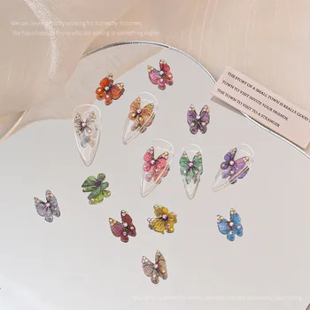 10pcs Japonský 3D Farebné Živice Butterfly Design Nail Art Charms Luxusné AB Drahokamu Ozdoby na Nechty, Manikúra Príslušenstvo urob si sám