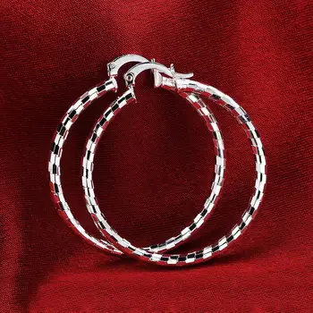 Horúce 925 Sterling Silver Šperky pre Ženy Šperky Sladké Romantické Ružičkový Vzor 4CM Veľký Kruh Hoop Svadobný Dar