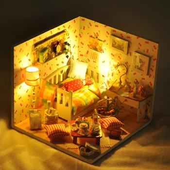 DIY domček pre bábiky S Nábytkom a Svetlá Miniatúrne Stavebných Kit Drevené Útulný Domov Romantickej Kajute Hračky pre Deti Narodeninám