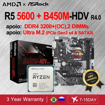 Nové procesory AMD R5 5600 auta placa mae e processador Ryzen 5 5600 CPU + ASRock B450M-HDV R4.0 Dosky B450 placa mae AM4 DDR4 64GB