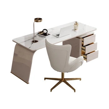 Svetlo luxusné kamennej doske stola minimalistický office počítač, písací stôl štúdia písanie mramor