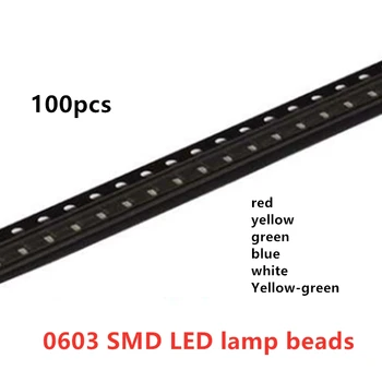 100ks/veľa 0603 SMD LED červená, žltá, modrá, zelená, bielym svetlom, high-brightness light-emitting diode vinuté perly
