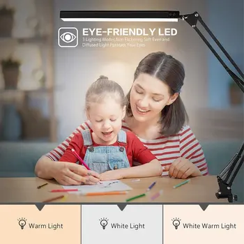Stolná Lampa Robustný LED Ochrana Očí Lampa na Čítanie 3 Gears Farebná Teplota Úprava Kovov Úprava Držiak