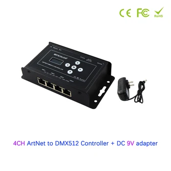 4CH ArtNet na DMX512 LED Regulátor výstupného signálu DMX512 S DC9V adaptér LCD displej SD record/play funkcia 8 načasovanie prehrávanie