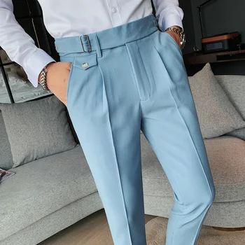 Britský Štýl Podnikania Formálne Nosiť Oblek Nohavice Mužov Oblečenie Jednoduché Slim Fit Bežné Kancelárske Nohavice Rovno Pantalones Hombre